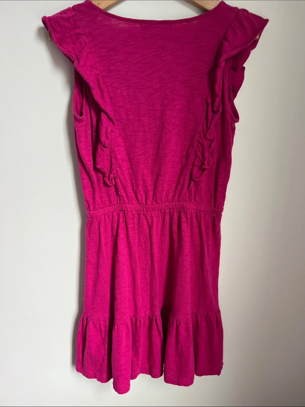 LOFT | Women’s Bright Fuchsia Ruffle Cap Sleeve 100% Cotton Summer Dress Size M - Picture 8 of 17